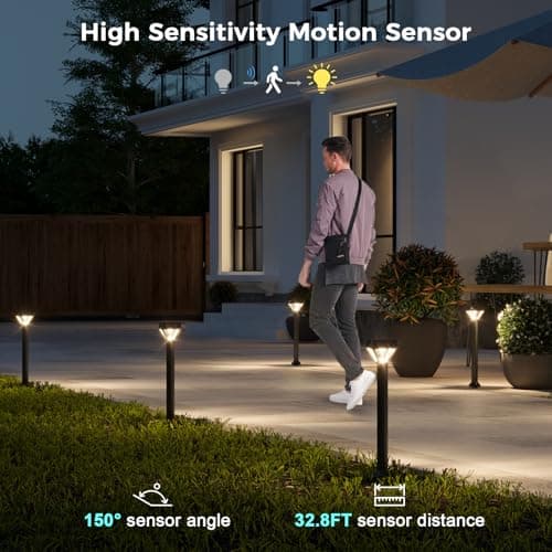 XMCOSY+ Smart Solar Lights Outdoor with Motion Sensor, 150LM APP Control RGBCW Color Changing Solar Garden Lights for Yard Pathway Landscape, Compatible with Alexa, Waterproof, 6 Pack