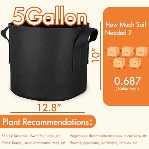 Gardzen 20-Pack 5 Gallon Grow Bags, Aeration Fabric Pots with Handles