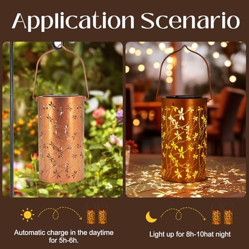 Solar Lanterns Outdoor Hanging Lantern Lights, Dragonfly Hollowed-Out Metal Decor Lantern, Waterproof LED Decorative Garden Light - Delicate Garden Decoration for Patio, Yard