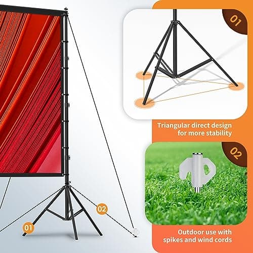 AAJK 150in Projector Screen with Stand,Portable 16:9 4K HD Indoor Outdoor Projection Screen with Wrinkle-Free Design, Ideal for Home Theater and Backyard Cinema – Includes Carry Bag