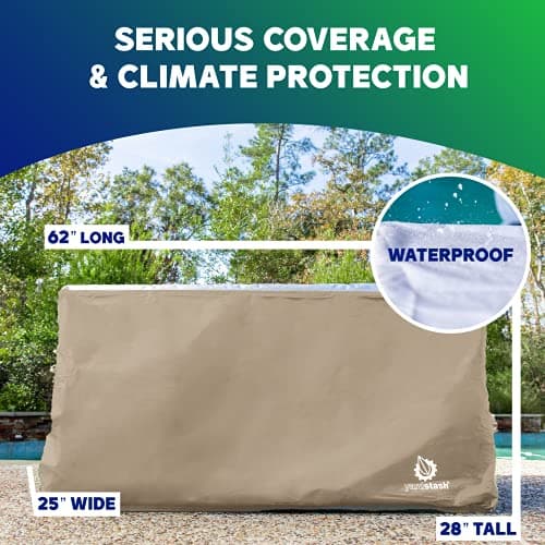 YardStash Deck Box Cover - Heavy Duty, Waterproof Covers for Outdoor Cushion Storage and Large Deck Boxes - Protects from Rain, Wind and Snow - XL - Tan