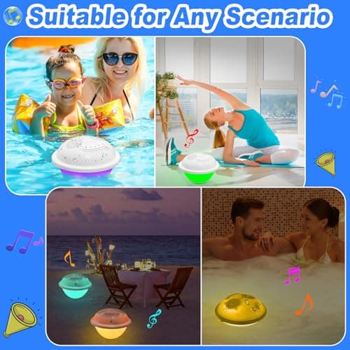 Floating Pool Speakers with Colorful LED Lights, IP68 Waterproof Pool Speakers Bluetooth, 16W Stereo Loud Sound Hot Tub Speaker, TWS Pairing, Hands-Free Portable Bluetooth Pool Speaker for Spa