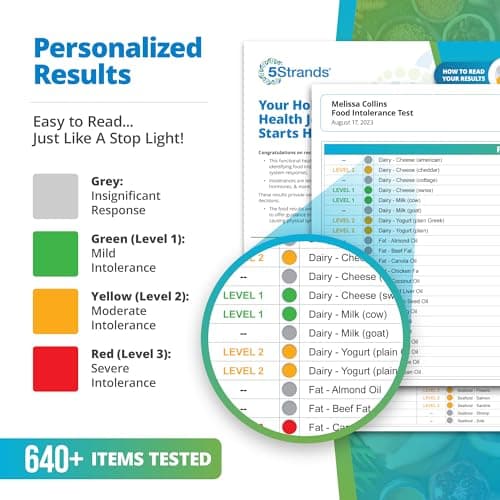 5Strands Food Intolerance Test, 640+ Items Tested, Food Sensitivity at Home Test Kit for Adults & Kids, Accurate Hair Analysis, Results in 5 Days