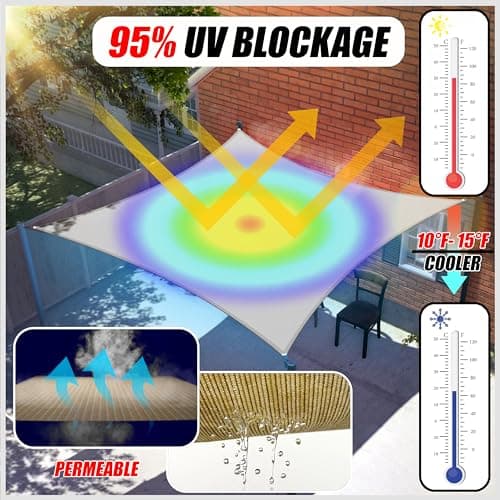 ColourTree 16' x 16' Beige Square Sun Shade Sail Mesh Canopy Fabric Cloth Screen - UV Block Heavy Duty & Commercial Grade, Outdoor Patio Carport (We Make Custom Size)