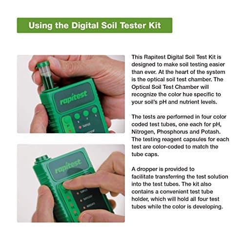 Rapitest Soil Test Kit for Gardens, Vegetables, Flowers and Lawns. USA designed and assembled soil tester completely, quickly and accurately measures/analyzes soil pH acidity and garden nutrients