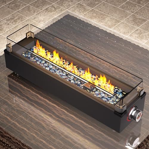 Ciays 28 Inch Table Top Propane Fire Pit, 50,000 BTU Tabletop Firepit with Glass Wind Guard & Glass Beads, Nylon Cover, Portable Outdoor Portable Fireplace for Patio and Camping