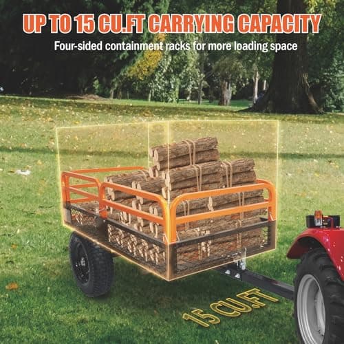 ATV Trailer Steel Dump Cart, 1500 Pounds 15 Cubic Feet Utility Trailer Yard Garden Trailer with Heavy Duty Tow Behind Carts and Removable Sides for Tractors, ATV, UTV, Lawn Mowers