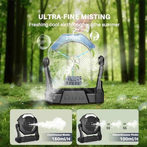 Ausic Portable Misting fan, 8-Inch Cooling Mist Fans, 10000mAh USB Rechargeable Battery Powered Fan with Mister, 250mL Water Tank & LED Lantern, for Home Desk, Bedroom, Office, Outdoor&Indoor Use