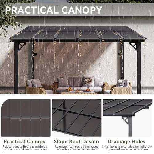 Aoxun 10' x 12' Gazebo for Patio, Gazebo Pergola with Sloped Roof, Large Wall-Mounted Heavy Duty Awnings, for Backyard, Deck, Patio