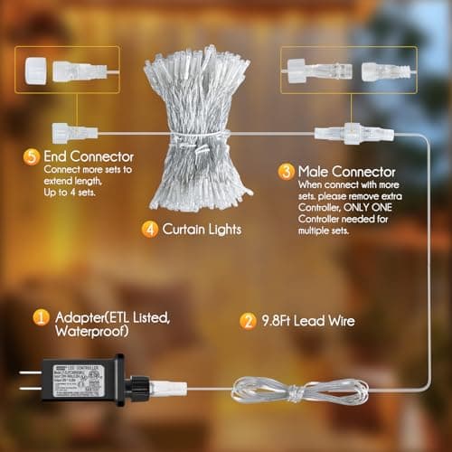 Brightown 300 LED Curtain String Lights, 9.8 FT Hanging Fairy Lights with Remote, 8 Modes, Connectable Waterproof Window Lights for Bedroom Backdrop Wedding Outdoor Christmas Party, Warm White