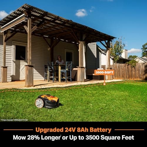 LawnMaster OcuMow™ VBRM601YCM MAX Perimeter Wire Free Robot Lawn Mower Cuts Small Lawns 2000-3500 Square Feet with Optical Navigation, Obstacle Avoidance, Low Noise and No Go Function