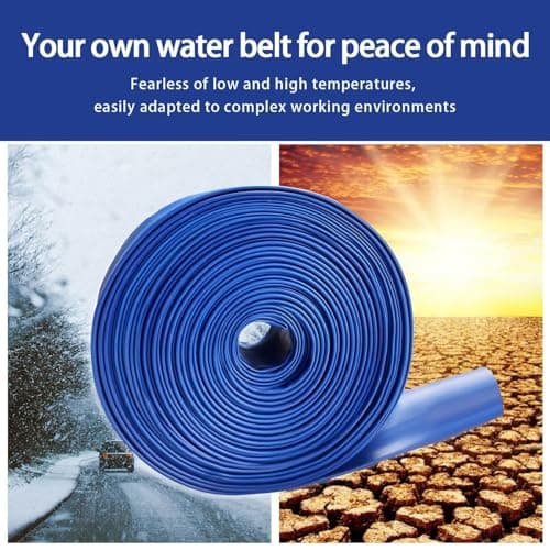 PVC Drain HOSE 2"*100ft, Pool Backwash Hose, Heavy Duty Reinforced Blue PVC Lay Flat Water, For Swimming Drain Pools and Clean Filters, with 2 Clamp