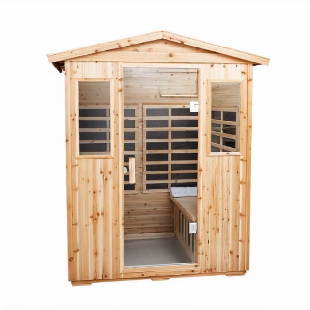 Outdoor Infrared Sauna 4 Person Far Infrared Saunas Low EMF Sauna Room for Home, 2050watt Canadian Hemlock Wooden Large Sauna with Blue-Tooth, 2 LCD Control, 4 Chromo Therapy Lighting