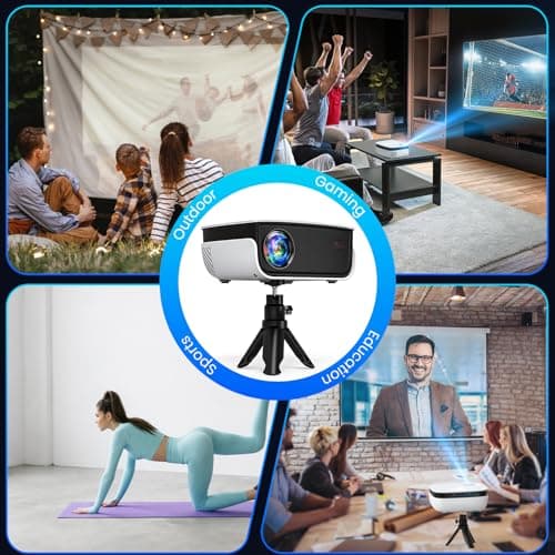 Mini Projector, NICPOW Portable Outdoor Movie Projector with Tripod, 1080P and 200" Supported Small Projector Compatible with TV Stick, Phone, PS5, HDMI, USB for Home, Bedroom, Gaming, Outdoor Use