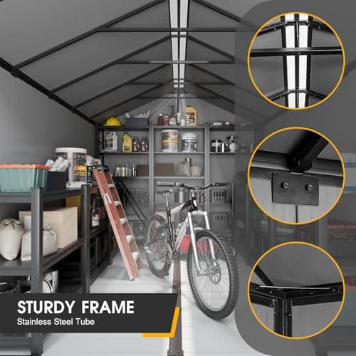 8 x 10 FT Resin Outdoor Storage Shed, All-Weather Plastic Garden Shed with Floor, Lockable Doors & Windows