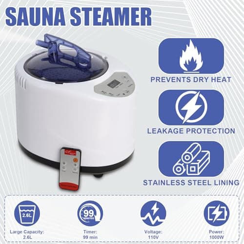 2.6L Sauna Steamer Machine, Portable Steam Generator Sauna Steamer with Remote Control, Sauna Steamer Pot for Home Shower Spa 1000w