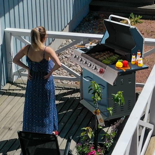Royal Gourmet GA5403B 5 Burner Propane Gas Grill with Side Burner & Rear Burner, Cabinet Style Design BBQ Grill with 74,000 BTUs Output for Barbecue Grilling & Backyard Cooking, Blue