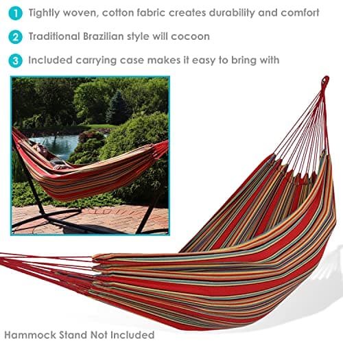 Sunnydaze Double Brazilian Cotton Hammock for Outside - 450-Pound Capacity Outdoor Hammock - Sunset