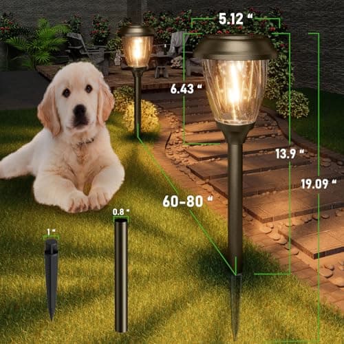 XMCOSY+ Solar Pathway Lights Outdoor, 10/25 LM in 2 Lighting Modes, Glass Stainless Steel Waterproof IP65 Solar Powered Garden LED Lights for Yard Lawn Driveway Walkway Landscape Decor(Warm White)