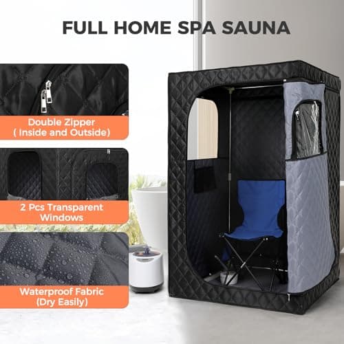 Upgraded Version Portable Sauna for Home Full Body Personal Sauna Steam Sauna Tent at Home Spa with 2.6L 1000W Steam Generator, 90 Minute Timer, Foldable Chair, Remote Control, Sauna Box(Black)