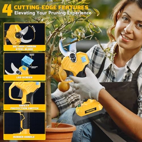 Cordless Electric Pruning Shears: 1.5-2 Inch Portable Pruning Shears for DeWalt 20V Battery (No Battery) - Garden Pruners Tool with LCD Display & SK7 Blades for Tree, Branch, and Grass Trimming