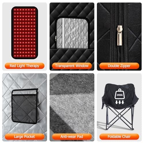 Steam Sauna with Red Light Therapy Lamp, Portable Infrared Saunas Tent with 3L Steamer, Personal Heat Box with Remote Control & Large Folding Chair, Indoor Sauna Spa for Relaxation & Detox