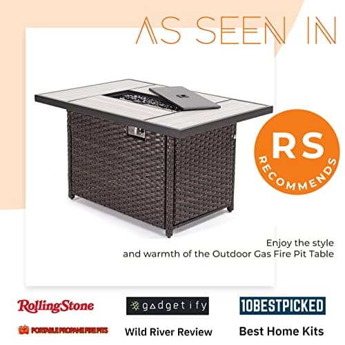 Grand Patio Outdoor 43-Inch CSA Safety Approved Gas Fire Pit Table 50000 BTU Rectangle Propane Fire Pit with Ceramic Tile Top and Wicker Base