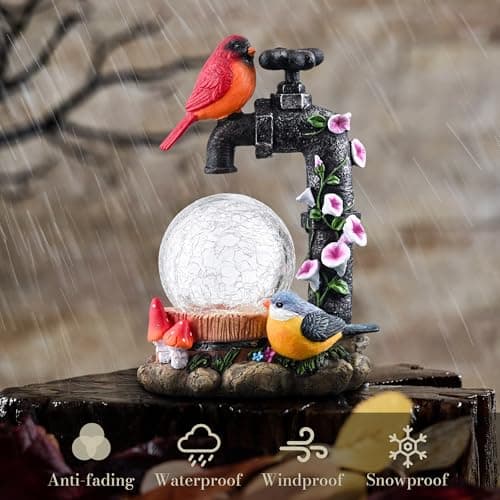 TERESA'S COLLECTIONS Cardinal Garden Decor for Outside, Red Bird Outdoor Statues with Solar Lights, Resin Garden Ornament for Lawn Porch Yard, Robin Gifts for Women Mom, 6"
