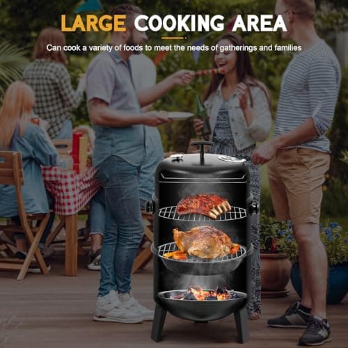 BIG HORN OUTDOORS 16 inch Charcoal Smoker, Vertical BBQ Grill, Heavy Duty 4 In 1 Fire Pit with Built-in Thermometer & Adjustable Vent System for Backyard Patio Camping