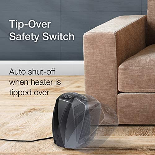Lasko Portable Indoor Electric Ceramic Space Heater with Tip-Over Safety Switch, Overheat Protection, Thermostat and Extra Long Cord, 2 Speeds, Safe for Home, 9.2 Inches, Dark Gray, 1500W, 754201