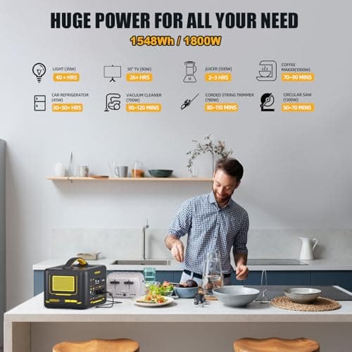VTOMAN Jump 1800 Portable Power Station 1800W (Peak 3600W), 1548Wh Expandable LiFePO4 Battery Generator with 100W USB-C, 18W USB-C, 12V DC, Jumpstarter, for Power Outages Backup & Outdoor Camping
