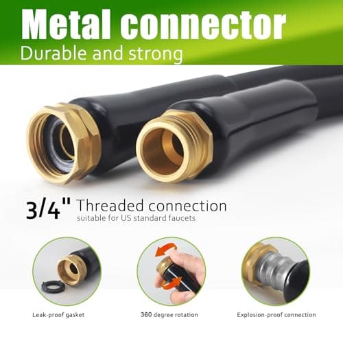 Non-Expandable Garden Hose 100feet, Flexible Water Hose with 10 Function Hose Nozzle, Lightweight, Tangle Free, Rust Proof for Yard (Black)
