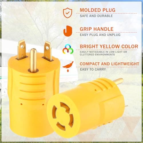 Kanayu Generator Transfer Switch Adapter Compatible with NEMA TT-30P Male to L14-30R Female, 30 Amp 3 Prong to 4 Prong Lock RV Generator Plug Adapter to House Inlet Box(Yellow)