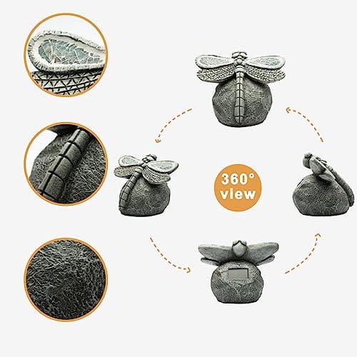 Garden Statue Dragonfly,Solar Dragonfly Decor for Outdoor,Resin Dragonflies Figurine with Solar Light for Patio,Balcony,Yard,Lawn Ornament,Perfect Garden Gift