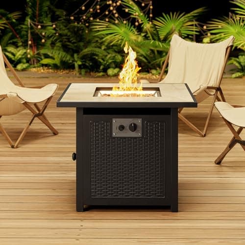 Gizoon 30" Propane Fire Pit Table 50,000 BTU, Outdoor Fire Pit Table with Lid & Lava Rock, CSA Certified Square Fire Tables for Outdoor Dining, Patio, Garden, or Backyard Gatherings