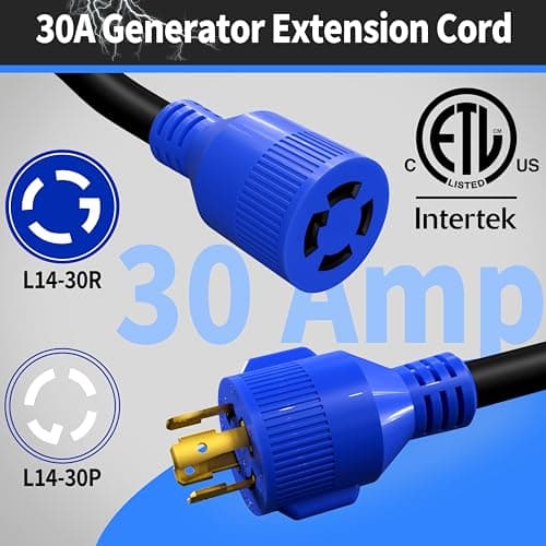 4 Prong 30 Amp 10 Foot Generator Extension Cord, NEMA L14-30P/L14-30R, 125/250V Up to 7500W 10 Gauge SJTW Generator Cord, ETL Listed