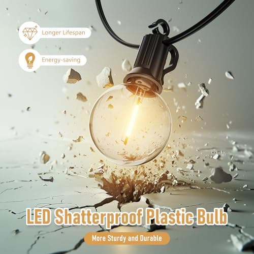 Brightown Outdoor String Lights - Waterproof Globe Patio Lights 30 Ft with 30 G40 Shatterproof LED Bulbs, Connectable Commercial Hanging Light for Backyard, Bistro, Porch, Cafe, Deck, Garden