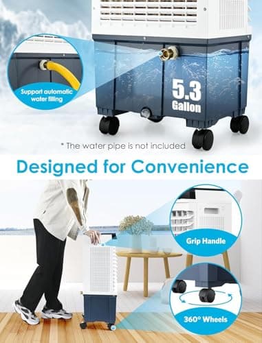 Air Choice Portable Evaporative Air Cooler, 1800 CFM Swamp Cooler with 6 Ice Box & 5.3 Gal Water Tank, 110° Swing, 3 Speeds, Upgraded Remote, 12H Timer, 3-in-1 Air Cooling Fan for Outdoor Indoor, Gray