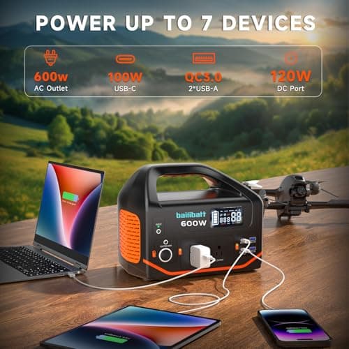 Portable Power Station 600W,293Wh Portable Generator for Home Use, Quiet Generator for Camping Travel Emergency CPAP Survival Backup Outdoor Apartment,100W PD & 110V Pure Sine Wave AC Outlet