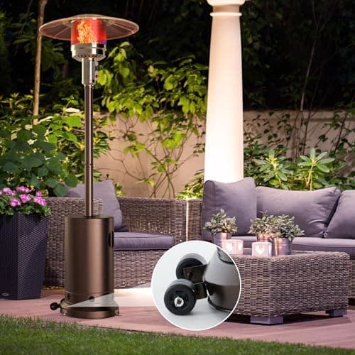 OLIXIS 48,000 BTU Propane Heaters with Wheels, Patio Heater Outdoor with Round Table Design, For Deck Porch Garden Commercial Residential, 17.7 x 17.7 x 87 inches (LxWxH)