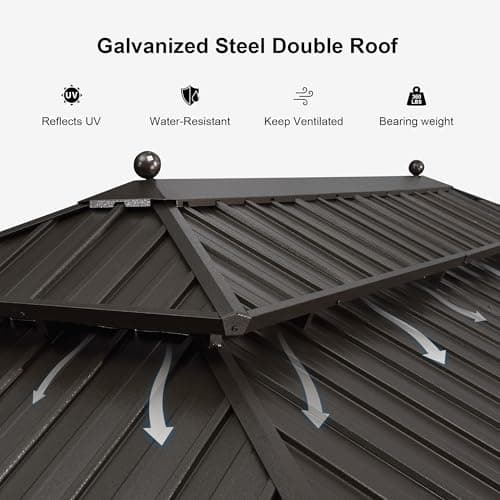 PURPLE LEAF 10' x 14' Hardtop Gazebo with Curtains and Netting for Hot Tub Heavy Duty Deck Beach Pool Backyard Outdoor Canopy Tent Sun Shade Metal Roof Patio Permanent Pavilion