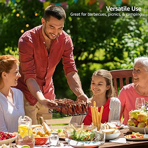 Sorbus® Non-Stick Rib Rack - Porcelain Coated Steel Roasting Stand – Holds 4 Rib Racks for Grilling & Barbecuing - Perfect BBQ Accessories for Smoker and Grill - Durable and Convenient Design (Black)