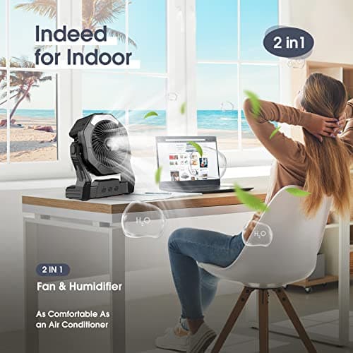 Ausic Portable Misting fan, 8-Inch Cooling Mist Fans, 10000mAh USB Rechargeable Battery Powered Fan with Mister, 250mL Water Tank & LED Lantern, for Home Desk, Bedroom, Office, Outdoor&Indoor Use