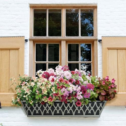 2 Pack 24 Inch Window Boxes Planters Railing Planter Box with Adjustable Brackets & Non-Woven Fabric Plant Grow Bags Deck Railing Planter Boxes Balcony Hanging Flower Box for Outdoor Plants