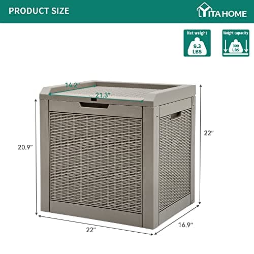 YITAHOME 32 Gallon Deck Box, Indoor Outdoor Storage Box for Patio Furniture, Pool Accessories, Cushions,Garden Tools,Sports Equipment, Waterproof Resin Rattan with Lockable Lid and Side Handles(Brown)