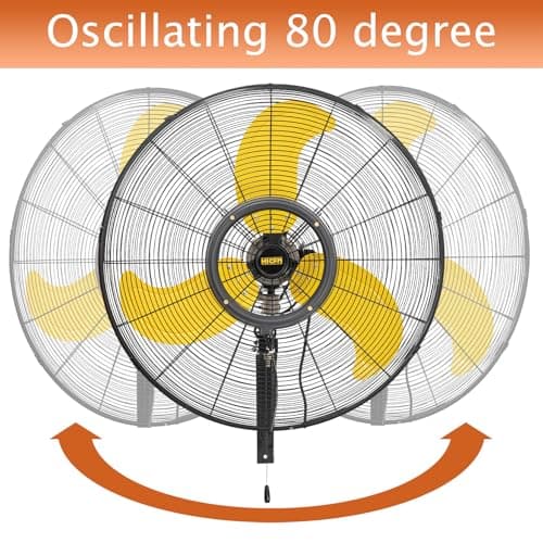 HiCFM 30 inch Misting Outdoor Oscillation Weatherproof Wall Mounted Fan with IP44 Enclosure Motor, GFCI Plug, 9300 CFM 3-Speeds High Velocity Powerful Wall Fan, UL Outdoor Approved