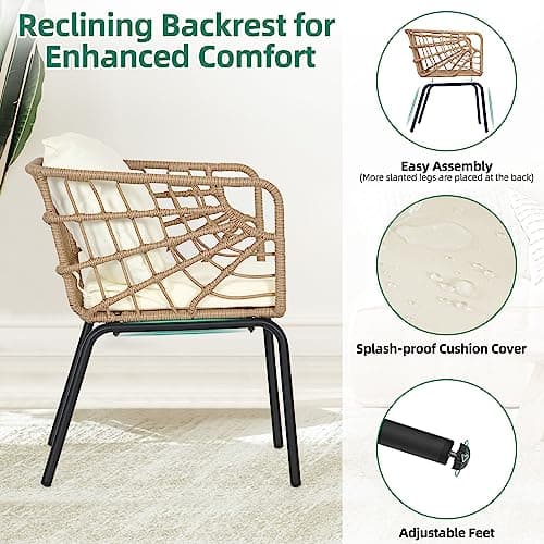 YITAHOME Wicker 3-Piece Outdoor Bistro Set, All-Weather Patio Conversation Set for Balcony, Backyard, Pool, Porch, Deck, Outdoor Sectional Furniture Set with Table & Cushions - Beige