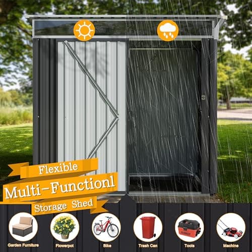 Shintenchi 6x4 FT Outdoor Storage Shed with Window, Outdoor Waterproof Storage Shed Metal Garden Shed with Lockable Single Door, Weather Resistant Tool Storage House Shed for Garden,Backyard,Drak Gray