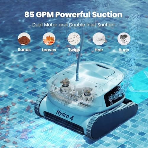 Hydro 4 Corded Robotic Pool Cleaner, Pool Vacuum for Inground Aboveground Pools, 4.1L Filter Basket, Floor Wall Waterline Cleaning, Pool Cleaner Robot Ideal for Pools up to 50 FT in Length