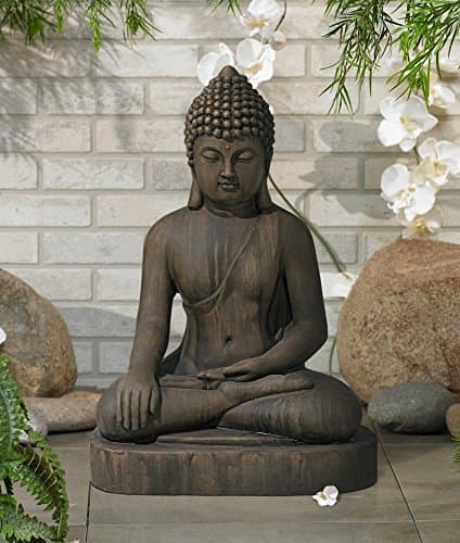 John Timberland Sitting Buddha Statue Sculpture Zen Asian Japanese Garden Decor Outdoor Front Porch Patio Yard Outside Home Balcony House Dark Sandstone Faux Stone Finish Resin 29 1/2" Tall